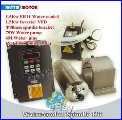 1.5KW Water Cooled Spindle Motor ER11&1.5KW VFD Inverter 220V&Clamp&Pump CNC Kit