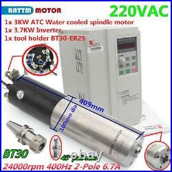 220V ATC Kit CNC 3KW BT30 Water Cooled Spindle Motor 24000rpm 400Hz with 3.7KW VFD