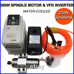 300W Spindle Motor ER8 Water Cooled 60000rpm&1.5KW VFD Inverter&Bracket&Pump Kit