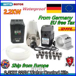 DE 2.2KW ER20 CNC Wassergekühlter Water Spindel Motor&VFD&Clamp&Pump&Collet Kit