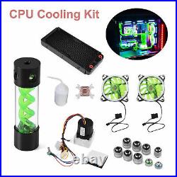 DIY 240mm Heat Sink CPU Water Cooling Block Pump Reservoir LED Fan Compputer Kit