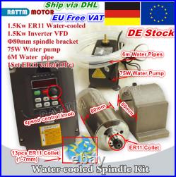 EU1.5KW ER11 Water spindle motor inverter cnc kit+ VFD+ 80mm Clamp+Pump+Collet