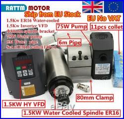 EU 1.5KW Water Cooled Spindle Motor ER16&VFD Inverte&Clamp&Pump&Collet CNC Kit