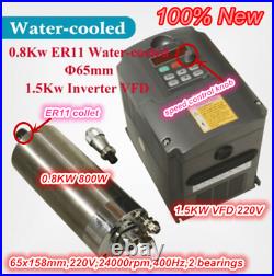 High Speed 800W Water Cooled Spindle Motor ER11+ 1.5KW VFD Inverter 220V CNC Kit