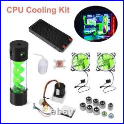 PC Water Cooling Kit CPU Block LED Pump Fan Reservoir 6 Tube Rigid